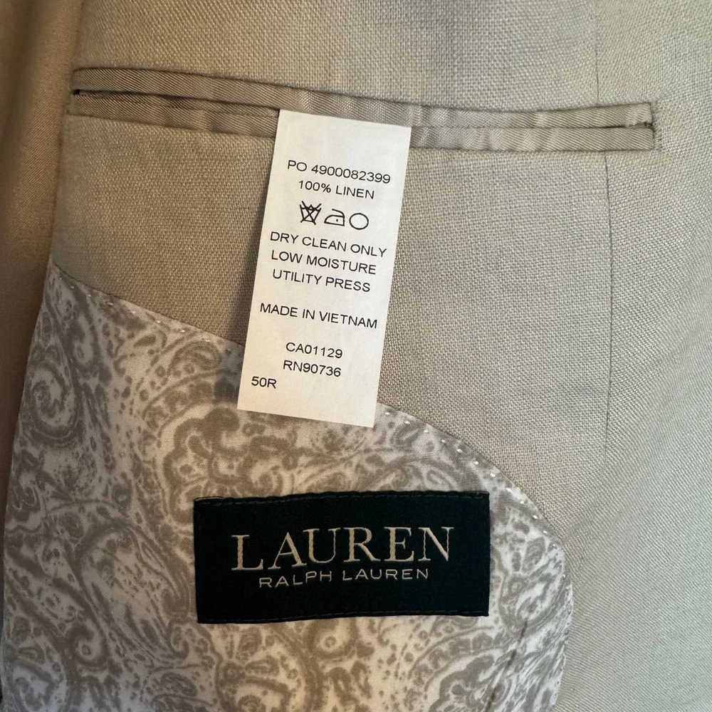 Lauren Ralph Lauren Mens 50R Tan 100% Linen 2-Button Blazer Sport Coat Beige